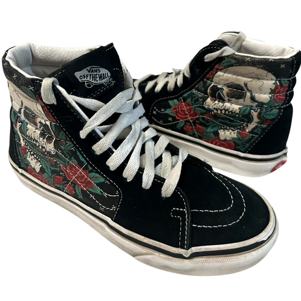 Vans Unisex Youth SK8 Rose Skull Hi Top Suede Sneaker Boys 3.5 / Girls 5 - Picture 3 of 16